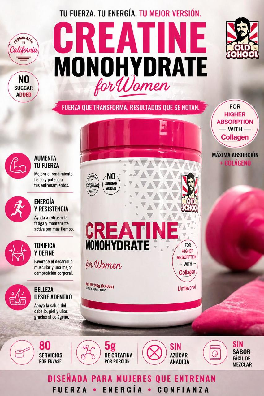 💗 Creatine Monohydrate For Women + Colágeno – 80 Servicios (240 g